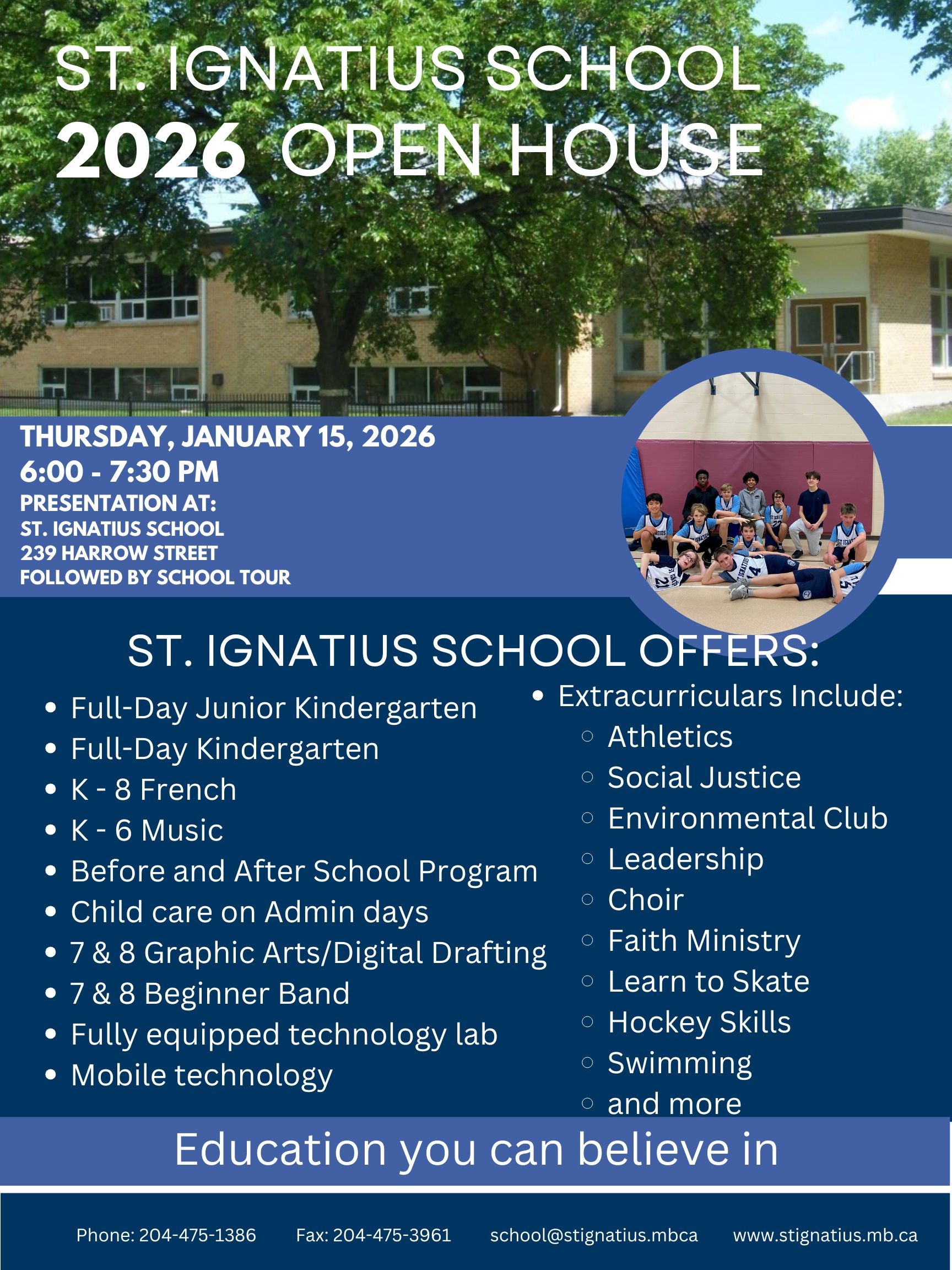 Photograph of the St. Ignatius open house flyer, detailing all events for the open house.